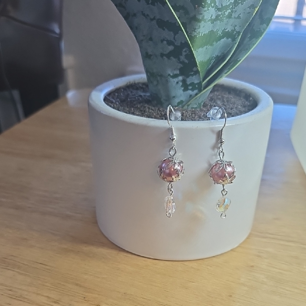 Chic Pink and Silver Dangle Earrings